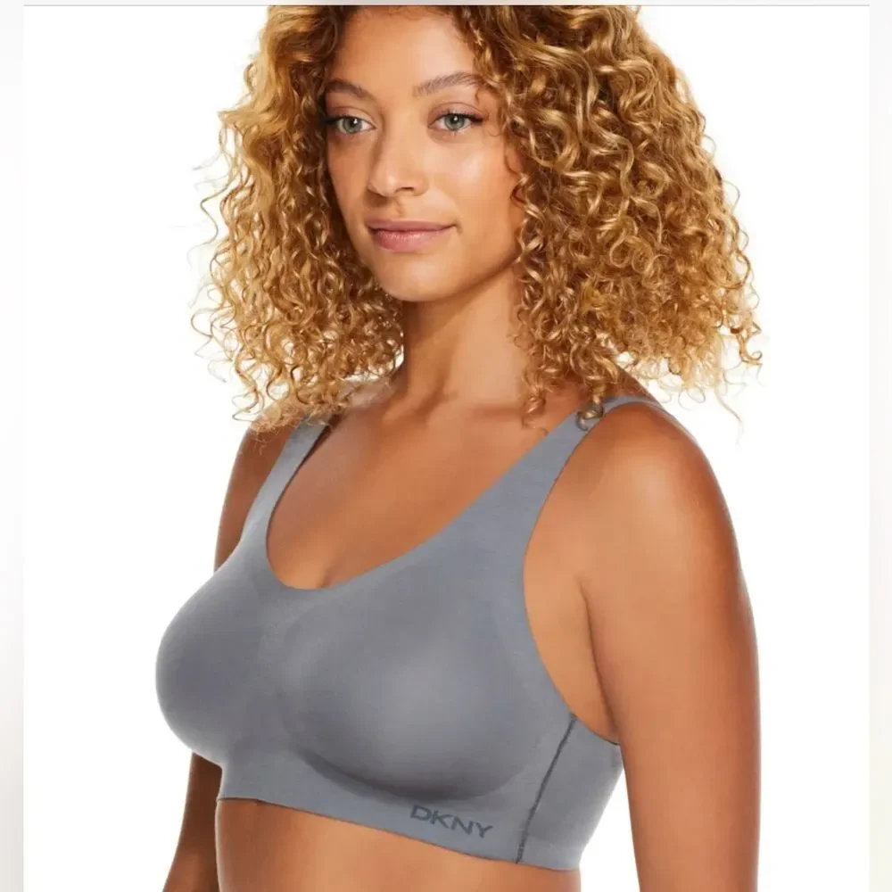DKNY Bonded Cotton Bralette in Sidewalk Grey S NWOT